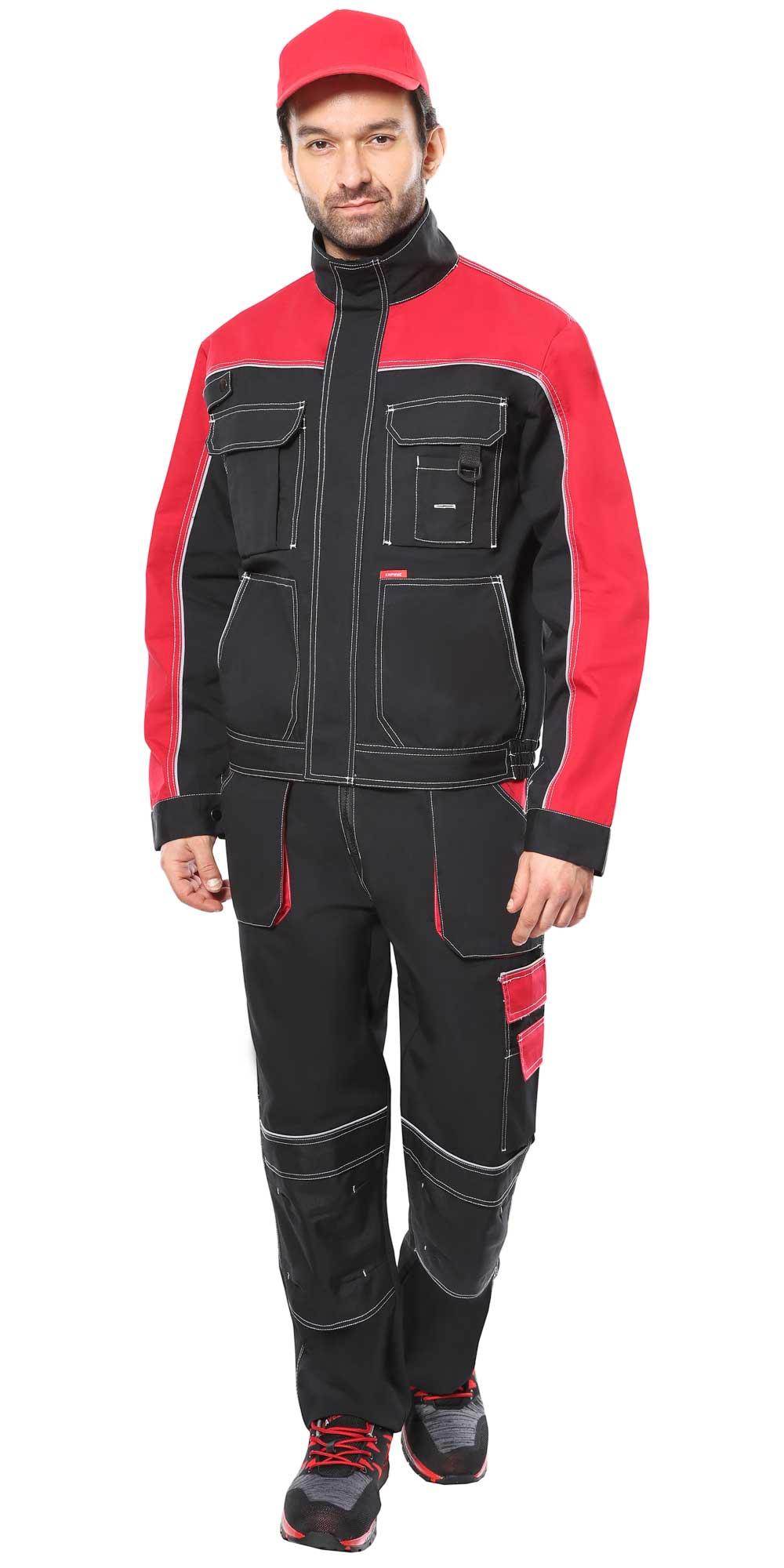 Костюм СИРИУС-АГАТ куртка, брюки черный с красным пл. 260 г/кв.м. ВО отделка